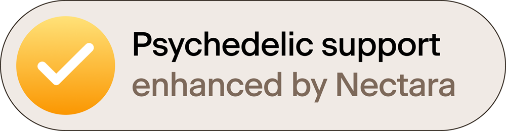 Nectara logo saying "Psychedelic support enhanced by Nectara"