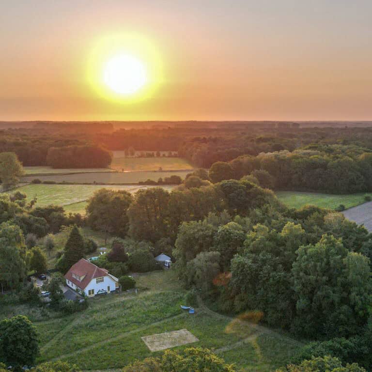 Drone picture from retreat centre during sunset in nature