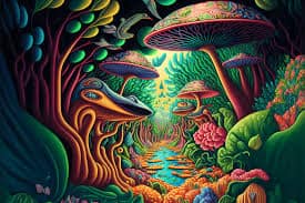 Trippy mushroom painting